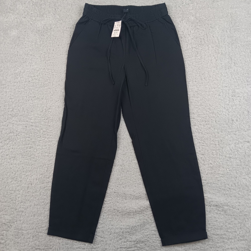 J.Crew Pant Seaside Women 4 Black Linen Cotton Drawstring NWT AW839